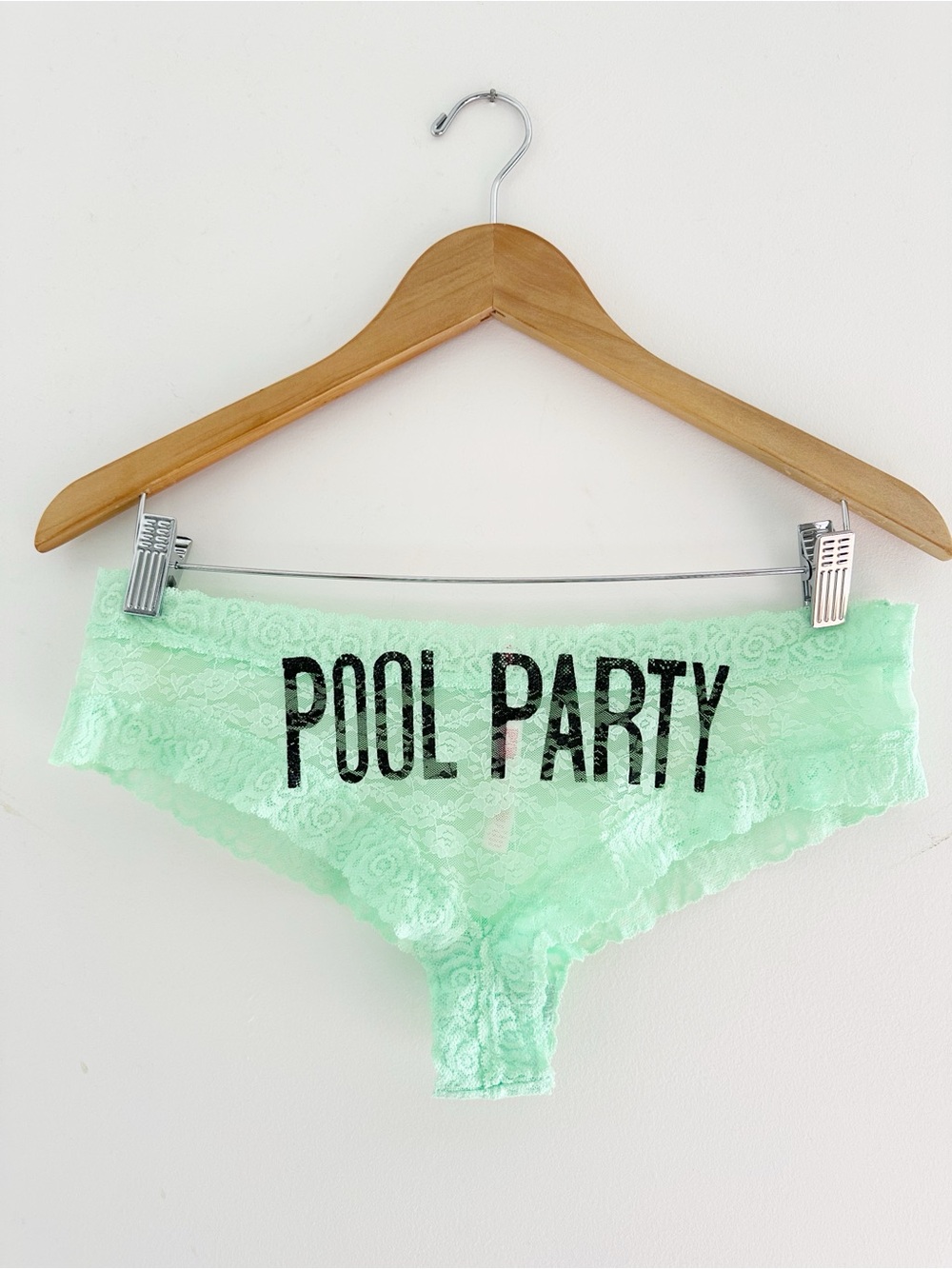 Victoria’s Secret Pink Mint Lace extra low rise Cheekster POOL PARTY panties